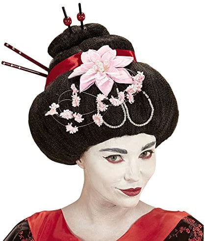 W WIDMANN MILANO Party Fashion 93335 - Perücke Geisha, schwarz, Dutt, Kunsthaar, Japanisch, Hochsteckfrisur