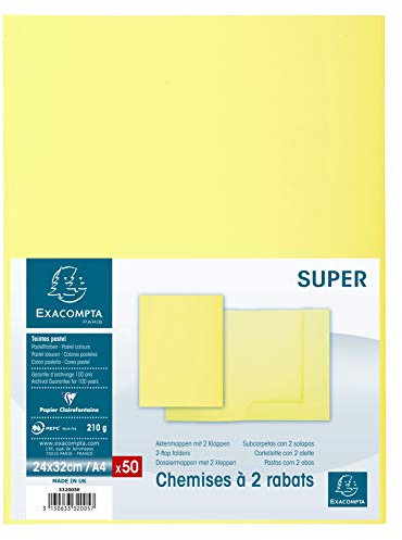 EXACOMPTA Paquet de 50 chemises 2 rabats carte 250 grammes 24x32 cm Canari