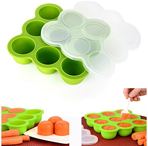 Cisixin Récipient Nourriture pour Repas Bebe - 9 Pots de Conservation, Boites de congélation Moule de Glace avec Couvercle en Silicone (Vert)