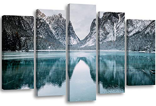 Feeby Bilder Gebrige XXL 5-Teilig Typ A 150x100 cm 1 Teilig Wohnzimmer Schlafzimmer Büro Flur Küche Wandbilder Leinwandbilder Modern Bild auf Leinwand Wanddekoration Kunstdruck Design Natur Blau Weiss
