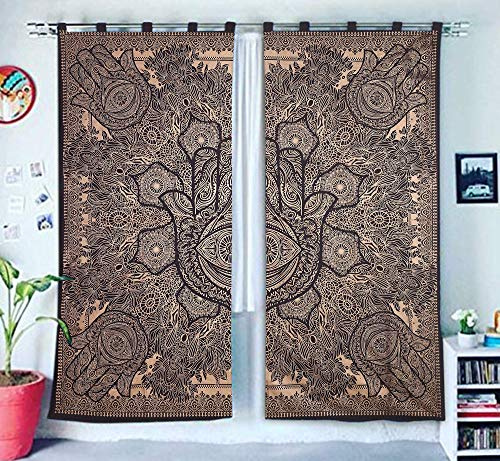 GANESHAM Indische Mandala Tapisserie Tapisserie Vorhänge, Mandala böhmischen Schlafzimmer Vorhänge (Schwarzes Gold)