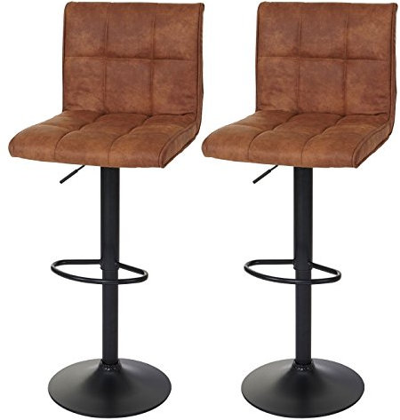 Mendler 2er-Set Barhocker HWC-B13, Barstuhl Tresenhocker, Wildlederimitat MVG-Zertifiziert - Vintage Hellbraun