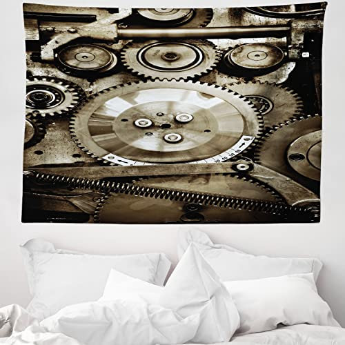 ABAKUHAUS industriell Wandteppich, Im Alter von Gears aus Weiches Mikrofaser Stoff Waschbar ohne Verblassen Digitaldruck, 150 x 110 cm, Sepia