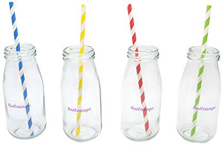 Mini Milk Glass Retro Regular Bottles with Bottle Lid Straw for Wedding Party BBQ 250ML Drinkware