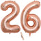 2 Luftballons Zahl 26, Nummer 26 Luftballon Rosegold Mädchen,40 Aufblasbar Helium Folienballon Roségold Ballons Figuren,Riesen Ballon für Geburtstag Party Dekoration, Abschlussball (xxxl 100cm)