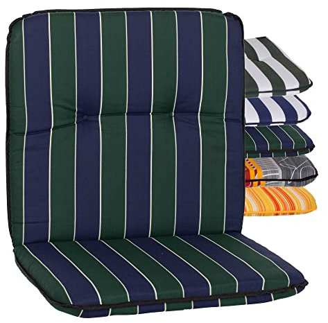 Beo Niedriglehner Auflagen Waschbar Bali | Made in EU nach Öko-Tex Standard | Atmungsaktive Stuhlauflage Niedriglehner mit Halteband | UV-beständige Auflagen Niedriglehner mit Streifen in Blau-Grün