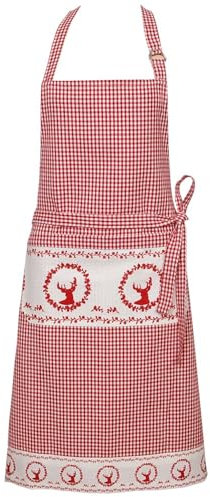 matches21 Latzschürze Schürze Küchenschürze Landhaus Premium RESI kariert & Hirsch Motiv Kochschürze - in Rot