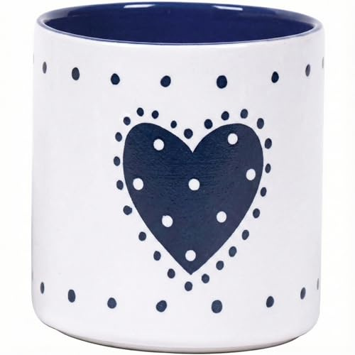 Blue Sky Ceramic Country Heart 5 Flower Pot, Ceramic, 6 D x 6 H, Polka-Heart Cheer