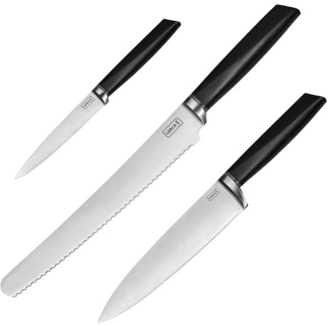 Lurch 230480 TANGO Messer Starter-Set 3tlg: Brotmesser, Kochmesser und Universalmesser aus korrisionsbeständigem 3CR14 Messerstahl, Schwarz, Edelstahl