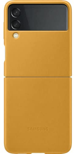 Samsung Leather Cover Smartphone Cover EF-VF711 für das Galaxy Z Flip3 5G, Handy-Hülle, echtes Leder, Schutz Case, stoßfest, premium, Mustard