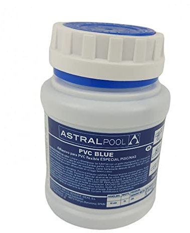ASTRALPOOL PVC-BLUE ADHESIF EXTRA-RAPIDE TUBES FLEXIBLES ET RIG. Pot de 250 ml avec pinceau de marque CEPEX.