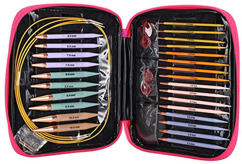 Fyearfly 13 Pairs Interchangeable Circular Knitting Needles Set, Crochet Hook Loop Knitting Needles Sewing Circular Needles Kit with Storage Case
