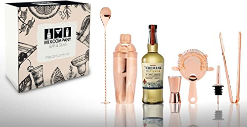 Teremana Gold Geschenkset Tequila Reposado 0,7L (40% Vol) mit 6 teiligem Barset Dwayne The Rock Johnson Tequila Gold- [Enthält Sulfite]