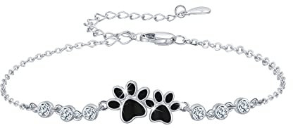 SOESON Hundepfote Armband 925 Sterling Silber Hunde Armbänder Puppy Paw Print Blauer Zirkon Armband Verstellbar Armbänder Schmuck Geschenk für Damen Mädchen (Schwarz)