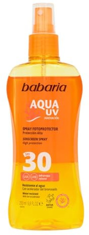 Babaria - Aceite Protector Solar 30 Spf | Crema Solar Con Aloe Vera | Autobronceador Corporal Natural | Aceite Solar De Rápida Absorción | Bruma Solar En Spray