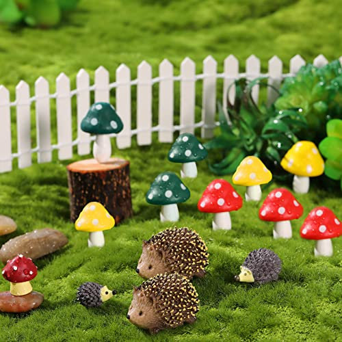 Dacitiery Miniature Fairy Garden Accessories - Resin Mini Hedgehogs and Mushroom Garden Animals Figurines for Outdoor Micro Landscape Plant Pots and Bonsai Craft Decor