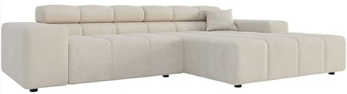 DELIFE Eckcouch Phia Cord Beige 280x180 cm Recamiere rechts Ecksofa