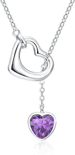 Qings Collana Cuore Donna Argento 925 Ametista Collana Ciondolo a Cuore Pietra Portafortuna Febbraio Birthstone con Zirconia Brillante Natale Compleanno Gioielli Regalo per Ragazze Madre Figlia