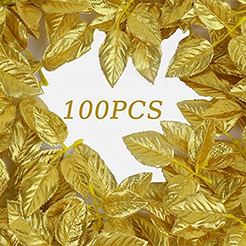 INSUNSIX 100pcs Bulk Rose Gold Leaves Artificial Greenery Fake Rose Leaves for DIY Wedding Bouquets Centerpieces Party Decorations