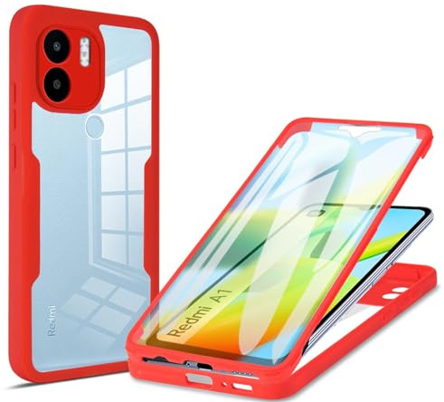 betterfon 360 Grad Hülle Kompatibel mit Xiaomi Redmi A1 | Handyhülle mit eingebautem Displayschutz für Redmi A1 | Rot