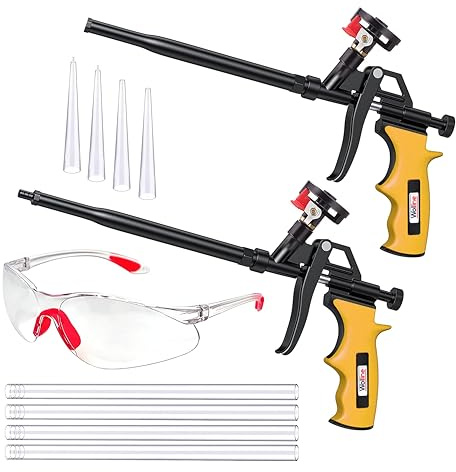 Wolline Professional Spray Foam Insulation Gun (2 Foam Gun + 8 Nozzle), Teflon-Coated Expanding Foam Gun, Foam Dispensing Gun, for Caulking, Insulating Foam Applicator Yellow - 2 Pack
