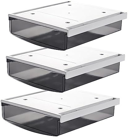 TUKA 3X 3,5L Unterschreibtisch-Schubladen 24x21x8cm, Selbstklebende Schubladen, Versteckte Unterbauschublade Aufbewahrungsbox unter Schreibtisch, Utensilien Stiftebox Schwarz 3er Set TKD8605