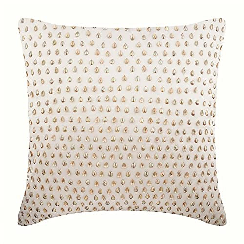 The HomeCentric Sahne Kissen Fälle, Regenbogen - Perlen Kissen Decken, Wurfkissenbezuge 2 Stück, 35x35 cm, Platz TAFT Kissenbezug, Blumen Modern Werfen Kissen Decken - Drop of Gold