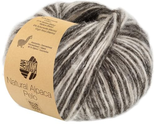 LANA GROSSA Natural Alpaca Pelo | Flauschige Netzgarnstruktur aus Baumwolle gefüllt mit Baby Alpakafasern und Merino Schurwolle | 50g Wolle zum Stricken & Häkeln | 125m Garn FB209