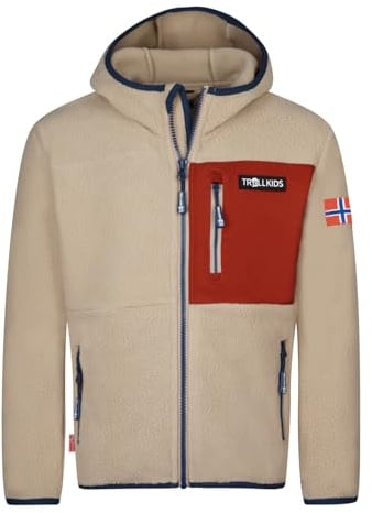 Trollkids Kids Aurlandsfjord Jacket | Warme Jacke aus Sherpa-Fleece, Zwei seitliche Taschen mit Reißverschluss, Angeschnittene Kapuze