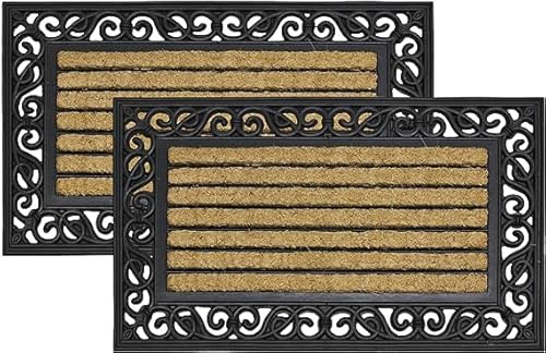4All Door Mat 45x75cm, Heavy Duty Coir Door Mats Outdoor with Non-Slip Rubber Back – Outdoor Mat That Scrapes Mud, Traps Dirt & Keeps Floors Clean – Ideal for Garden, Garage, Patio & Entry (Pack 2)