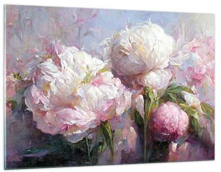 Wandbilder Dekoration Wohnzimmer Blumen Pfingstrosen Klassizismus Bilder auf Glas 120x80cm Glasbild Schlafzimmer Küche Deko Wand Kunstdruck Art Groß XXL Wanddeko Bild im Glas Modern GAA120x80-5975