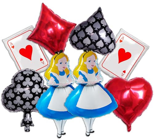 Gxhong 8Pcs Geburtstag Party Ballon, Casino Folienballon, Poker Herz-Ass Kinder Deko Luftballons, Helium Bunte Luftballons Set, für Jungen Mädchen Casino Thema Party Dekoration