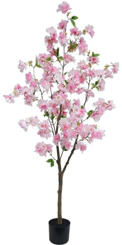 TDIAOL Cherry Blossom Artificial Tree 5FT, High Simulation Pink Cherry Plant in Pot, Wishing Tree Indoor for Garden Office Party Wedding Hotel