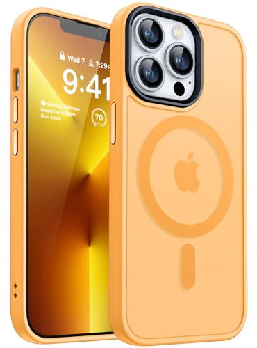 CANSHN Magnetisch für iPhone 13 Pro Hülle für MagSafe [TOP Magnetische Adsorption] [Militärschutz] Schutzhülle Samtige Touch Matt Anti-Kratzen Handyhülle iPhone 13 Pro Case, Orange
