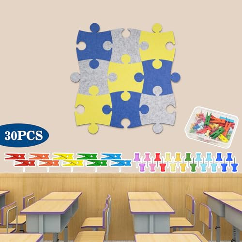 9 Stück Filz Bulletin Board Puzzle, selbstklebende niedliche Wand Kork Board mit 30 Pins für Display Notizen, Fotos im Büro, Klassenzimmer, Haus