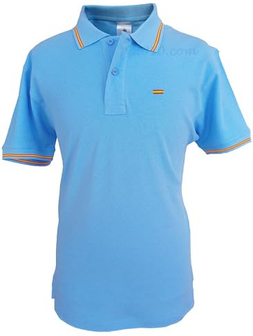 Pi2010 Polo Celeste con Detalle de Bandera de España Bordado en Pecho, Talla L