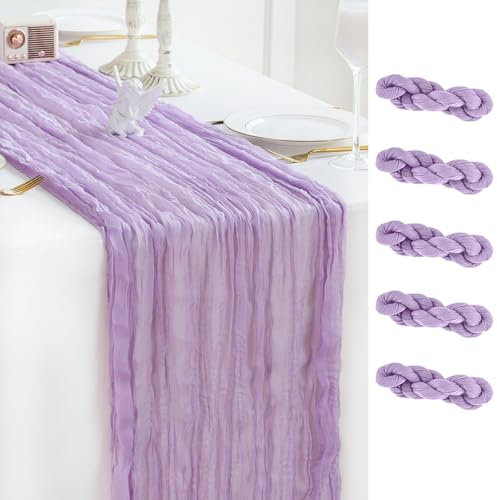 Sioloc Seihtuch-Tischläufer, Frühlingsdekoration, 3 m, Boho-Gaze, Käsetuch, Läufer für Ostern, Tee, Hochzeit, Party, Babyparty, Brautparty, Geburtstag, Flieder, Lila, Lavendel, 5 Stück