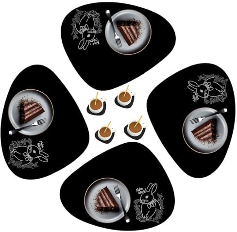 8er Set Tischset Platzset Tischuntersetzer Tischunterlage Ostern Osterntischset, Hasen Tischdeko Tischdekoration Deko Ostern (Osterhase Schwarz)