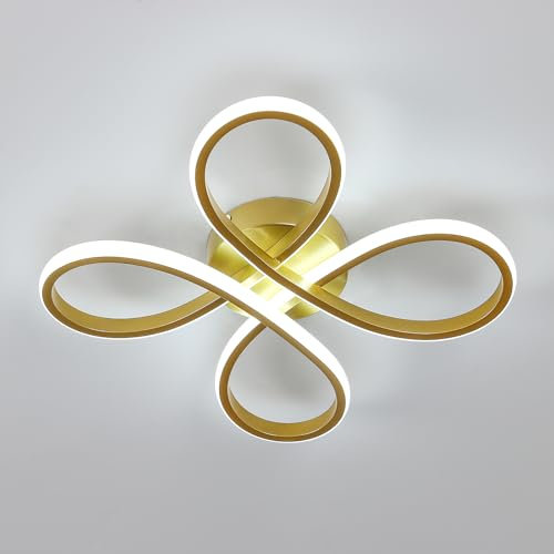 Comely Luz de Techo LED Moderna, 30W 3400LM Lámpara de Techo LED, Iluminación de Techo con Forma de Flor para Pasillo, Balcón, Dormitorio, Sala de Estar, Luz blanca fría de 6500K, 30cm, Oro