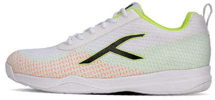 HUNDRED Unisex Blade Lite Badminton Shoes, White/Lime/Orange/Black, 44 EU