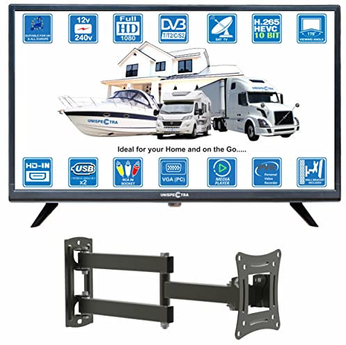 Unispectra ® 22” Full HD LED 240v 12v TV Freeview and SAT Tuners, USB Media Player, HDMI, 2xUSB. 12V TVs for Motorhomes, Campervan, Caravan TV, Camping, Truck, Boat, Kitchen, Bedroom