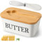 Butterdose mit Holzdeckel, Butterdose Keramik mit Buttermesser, Multifunktion Butterdose Porzellan, 250 g Butter Dish, Butterglocke, Butterbox