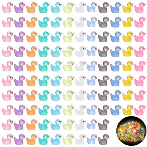 Vyuwast 120 Pcs Mini Ducks Luminous Mini Resin Animals Glow in The Dark Tiny Ducks Miniature Figures Tiny Animals for Garden Craft Dollhouse Landscape Ornament Potted Birthday Party Decor