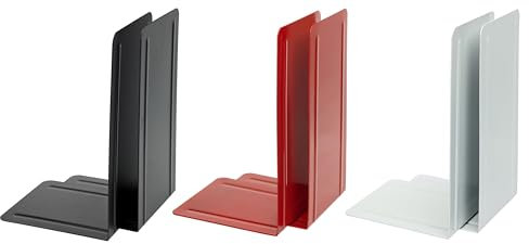 Papiertiger Buchstützen aus pulverbeschichtetem Metall (3er Mix, 3 Paar | 130 x 240 x 140) schwarz, weiß und rot