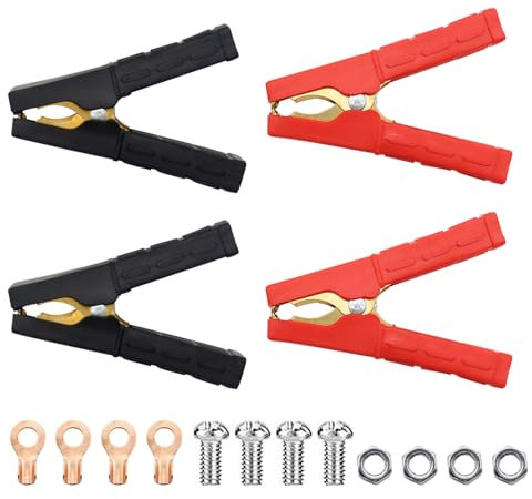 HOMEJOY 4 Stück 200A Krokodilklemmen Pure Kupfer Batterie Zange mit Isoliermantel Starterkabel Starthilfekabel Klemmen für Autobatterien Batterieklemmen, Rot und Schwarz