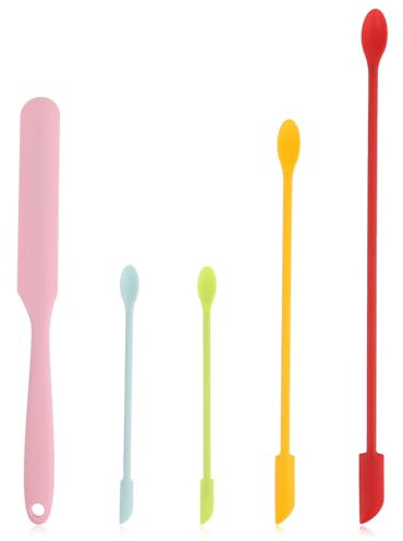 5 Stück Silikon Kosmetik Spatel Wiederverwendbare Silikon Klein Spatel Make Up Spatel 3 Größen Kosmetische Löffel Silikonspatel für Schmale Flasche, Marmelade, Beauty Lotion, Creme