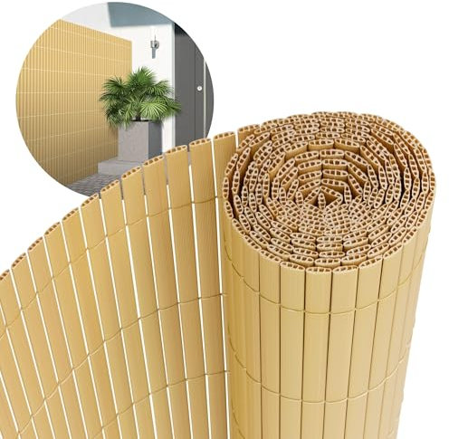 ECD Germany PVC Sichtschutzmatte 140x500 cm, Bambus, Sichtschutzzaun 3-Gewicht-Verstärkung, UV-beständig, Wasserdicht, Windschutz Balkonverkleidung Zaunblende Sichtschutz für Garten Balkon Terrasse