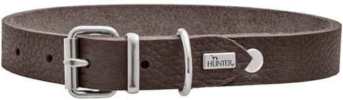HUNTER Hundehalsband Grenada aus Leder, Farbe: Dunkelbraun, handgefertigt in Deutschland, für Training und Alltag, robust, komfortabel, Schlichtes, Elegantes Design, Größe: S-M, Umfang: 37-43 cm
