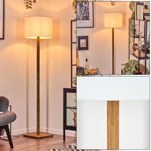 Stehleuchte Bassagoda, Stehlampe aus Holz/Metall/Stoff in Naturfarben/Schwarz/Weiß, Leuchte im Boho-Style, skandinavisches Design (Ø 40 cm), Höhe 169,5 cm, mit Fußschalter, 1 x E27, ohne Leuchtmittel