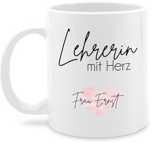 Tasse Tassen 325ml - Lehrerin mit Herz mit Name | Dankeschön Geschenk Lehrerin Abschied Geschenke Lehrerinnen Abschiedsgeschenk Schule - 325 ml - Weiß - für zum abschluss gift teacher lehrerinen